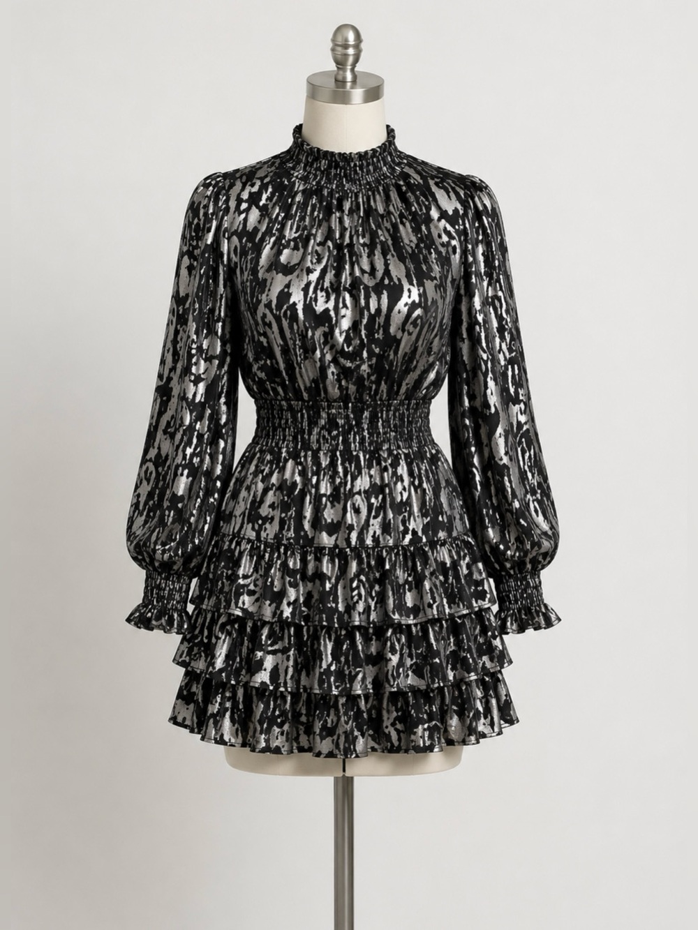 1. State Metallic printed Ruffled Mini Dress